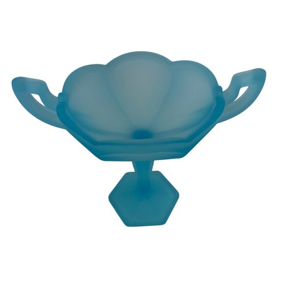 Vintage Westmoreland Glass Pedestal Two handle Compote/Candy Dish Blue Satin - Picture 3 of 15